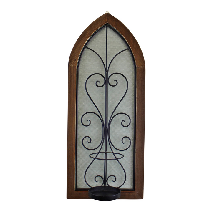 Elegant Church Window Design Candle Wall Sconce - Rustic Firwood, Metal, and Glass Décor - Premium  from Home Treasures - Just £30.99! Shop now at Home Treasures