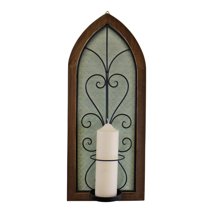 Elegant Church Window Design Candle Wall Sconce - Rustic Firwood, Metal, and Glass Décor - Premium  from Home Treasures - Just £30.99! Shop now at Home Treasures