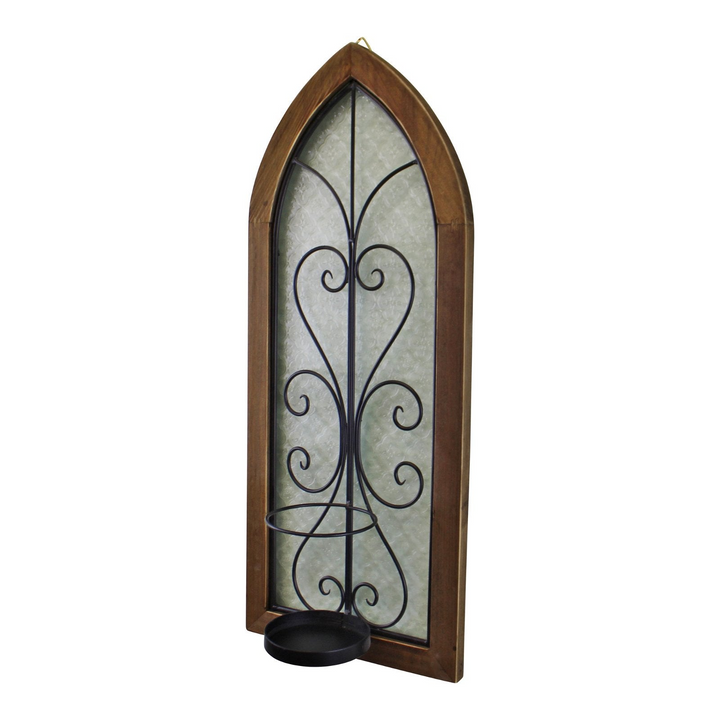 Elegant Church Window Design Candle Wall Sconce - Rustic Firwood, Metal, and Glass Décor - Premium  from Home Treasures - Just £30.99! Shop now at Home Treasures