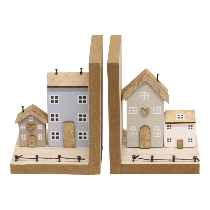 Pair of Wooden House Design Bookends - Premium  from Home Treasures - Just £18.99! Shop now at Home Treasures