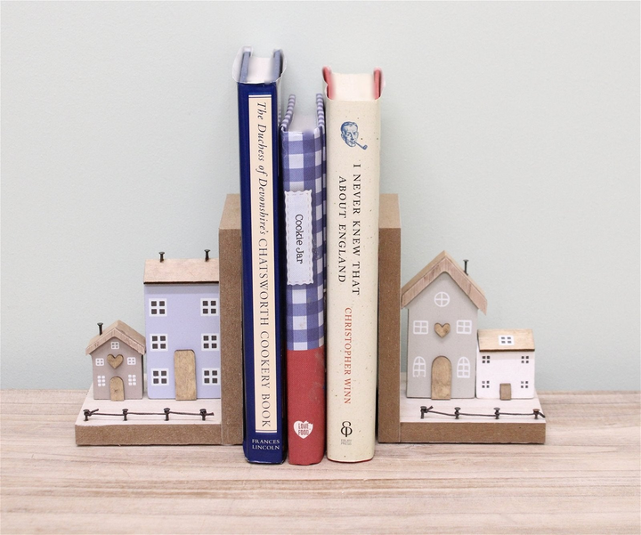 Pair of Wooden House Design Bookends - Premium  from Home Treasures - Just £18.99! Shop now at Home Treasures