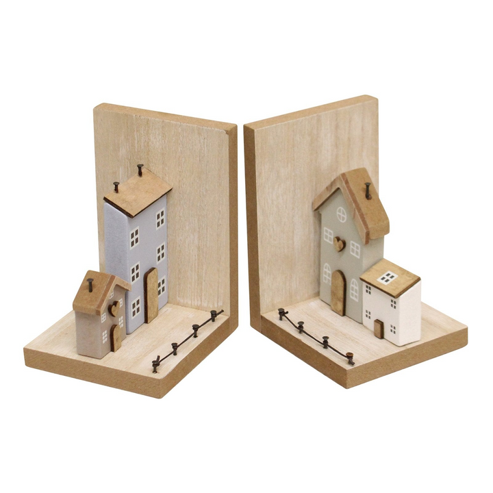 Pair of Wooden House Design Bookends - Premium  from Home Treasures - Just £18.99! Shop now at Home Treasures