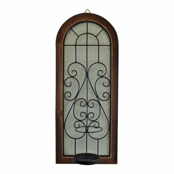 Elegant Arched Design Candle Wall Sconce with Scrolled Metal and Patterned Glass - Premium  from Home Treasures - Just £30.99! Shop now at Home Treasures