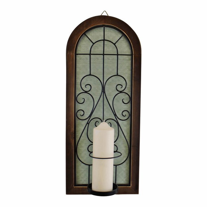 Elegant Arched Design Candle Wall Sconce with Scrolled Metal and Patterned Glass - Premium  from Home Treasures - Just £30.99! Shop now at Home Treasures