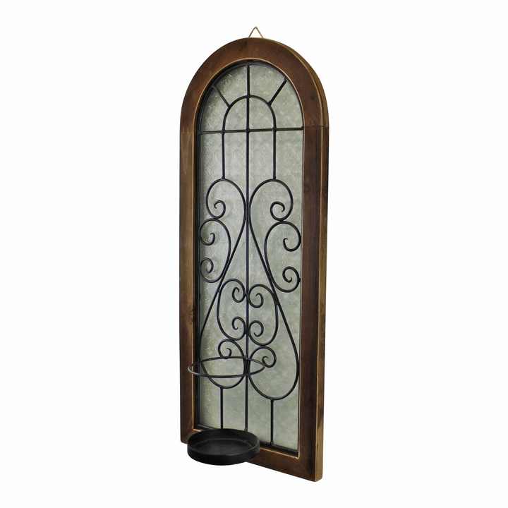 Elegant Arched Design Candle Wall Sconce with Scrolled Metal and Patterned Glass - Premium  from Home Treasures - Just £30.99! Shop now at Home Treasures