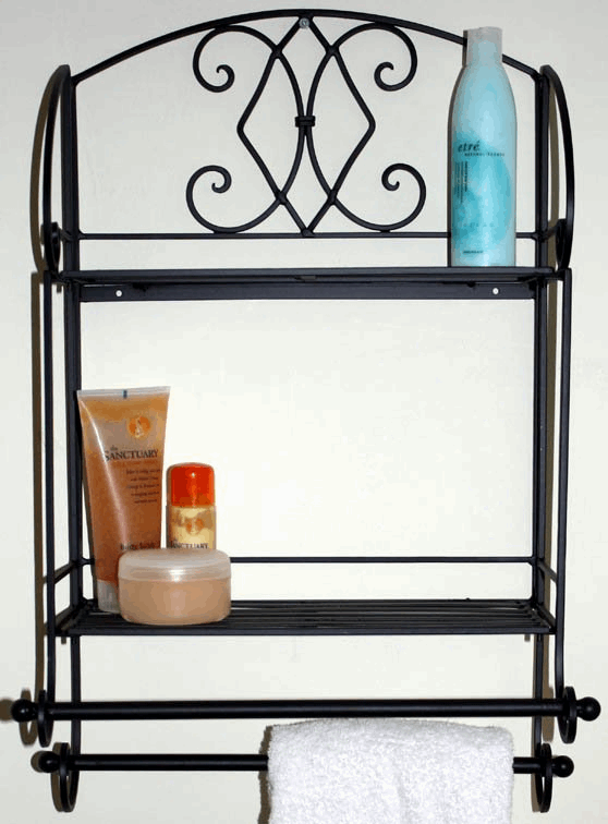 Elegant Black Diamond Bathroom Shelf Unit - Wall Mounted, Metal, 24 x 63 x 38cm - Shabby Chic Design with Towel Rails - Premium  from Home Treasures - Just £40.99! Shop now at Home Treasures