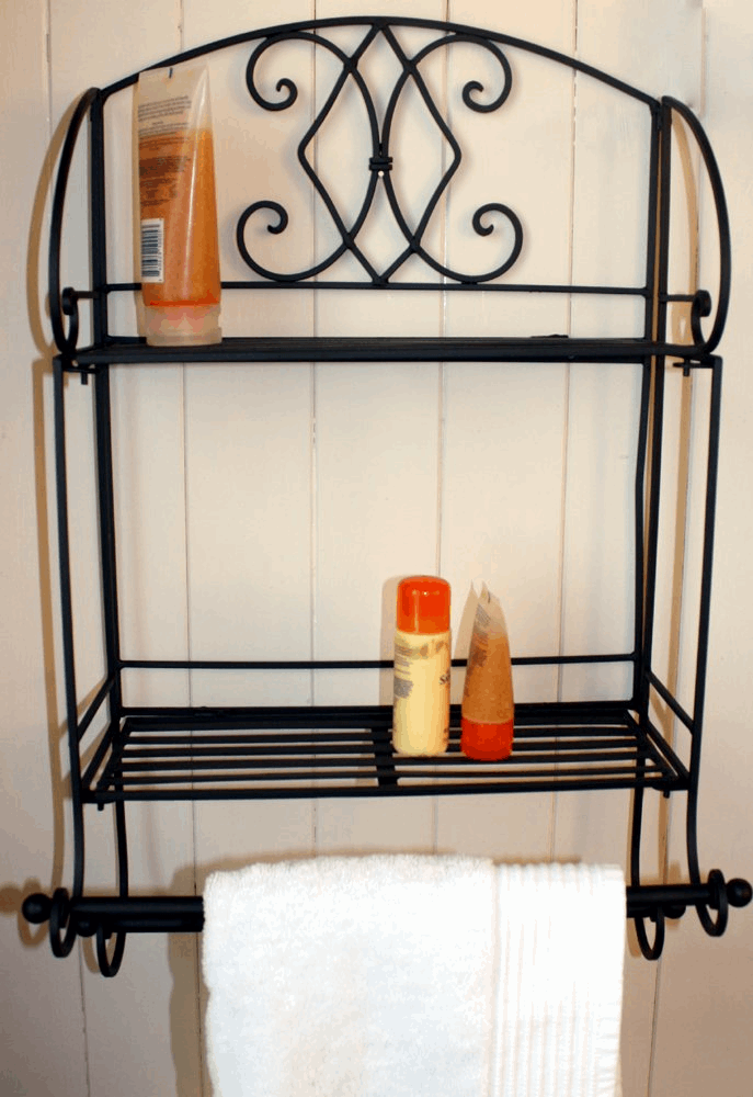 Elegant Black Diamond Bathroom Shelf Unit - Wall Mounted, Metal, 24 x 63 x 38cm - Shabby Chic Design with Towel Rails - Premium  from Home Treasures - Just £40.99! Shop now at Home Treasures