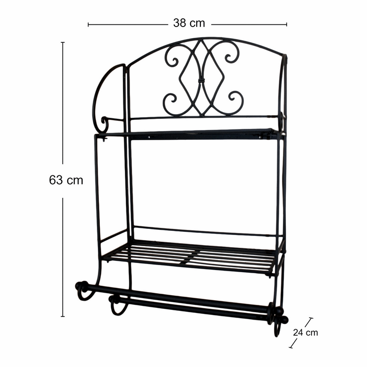 Elegant Black Diamond Bathroom Shelf Unit - Wall Mounted, Metal, 24 x 63 x 38cm - Shabby Chic Design with Towel Rails - Premium  from Home Treasures - Just £40.99! Shop now at Home Treasures