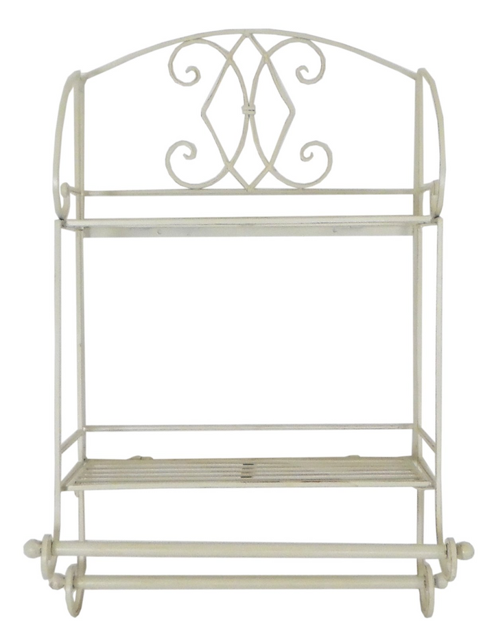 Elegant Cream Diamond Bathroom Shelf Unit with Towel Rails - 24 x 63 x 38cm | Shabby Chic Wall Mounted Storage - Premium  from Home Treasures - Just £24.99! Shop now at Home Treasures