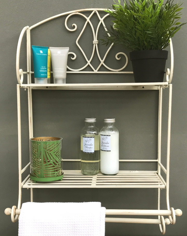 Elegant Cream Diamond Bathroom Shelf Unit with Towel Rails - 24 x 63 x 38cm | Shabby Chic Wall Mounted Storage - Premium  from Home Treasures - Just £24.99! Shop now at Home Treasures