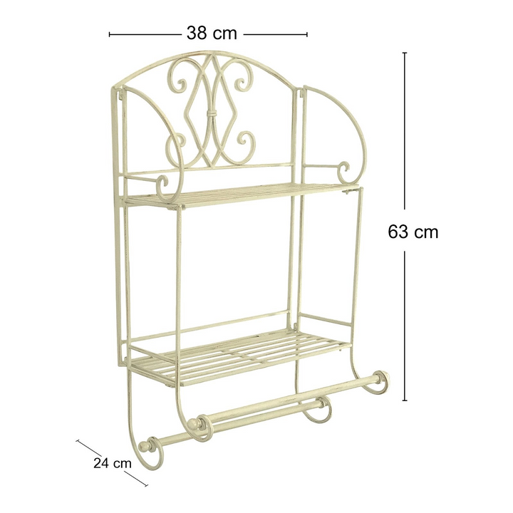 Elegant Cream Diamond Bathroom Shelf Unit with Towel Rails - 24 x 63 x 38cm | Shabby Chic Wall Mounted Storage - Premium  from Home Treasures - Just £24.99! Shop now at Home Treasures