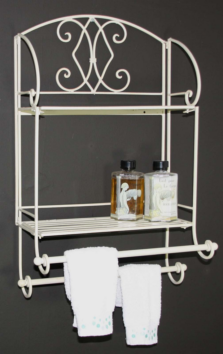 Elegant Cream Diamond Bathroom Shelf Unit with Towel Rails - 24 x 63 x 38cm | Shabby Chic Wall Mounted Storage - Premium  from Home Treasures - Just £24.99! Shop now at Home Treasures