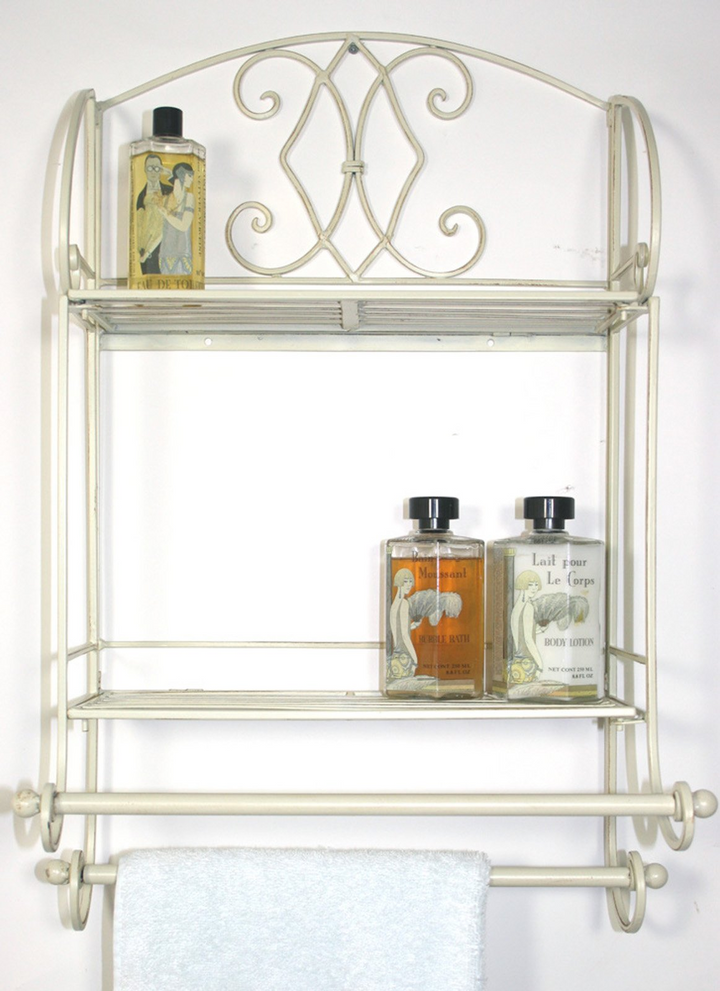 Elegant Cream Diamond Bathroom Shelf Unit with Towel Rails - 24 x 63 x 38cm | Shabby Chic Wall Mounted Storage - Premium  from Home Treasures - Just £24.99! Shop now at Home Treasures