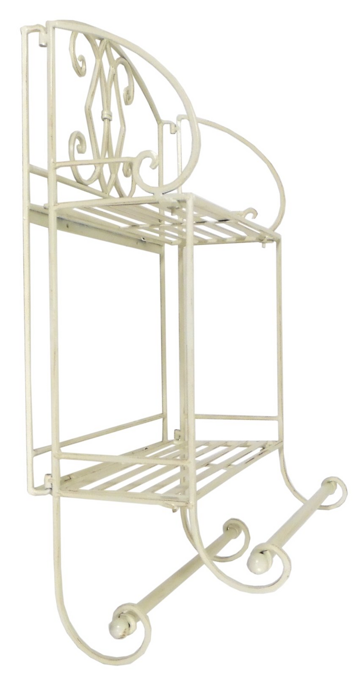 Elegant Cream Diamond Bathroom Shelf Unit with Towel Rails - 24 x 63 x 38cm | Shabby Chic Wall Mounted Storage - Premium  from Home Treasures - Just £24.99! Shop now at Home Treasures