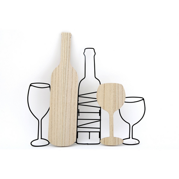 Elegant Wine Bottle & Glasses Wall Decoration – Stylish MDF & Black Wire Art for Kitchen Walls - Premium  from Home Treasures - Just £20.99! Shop now at Home Treasures