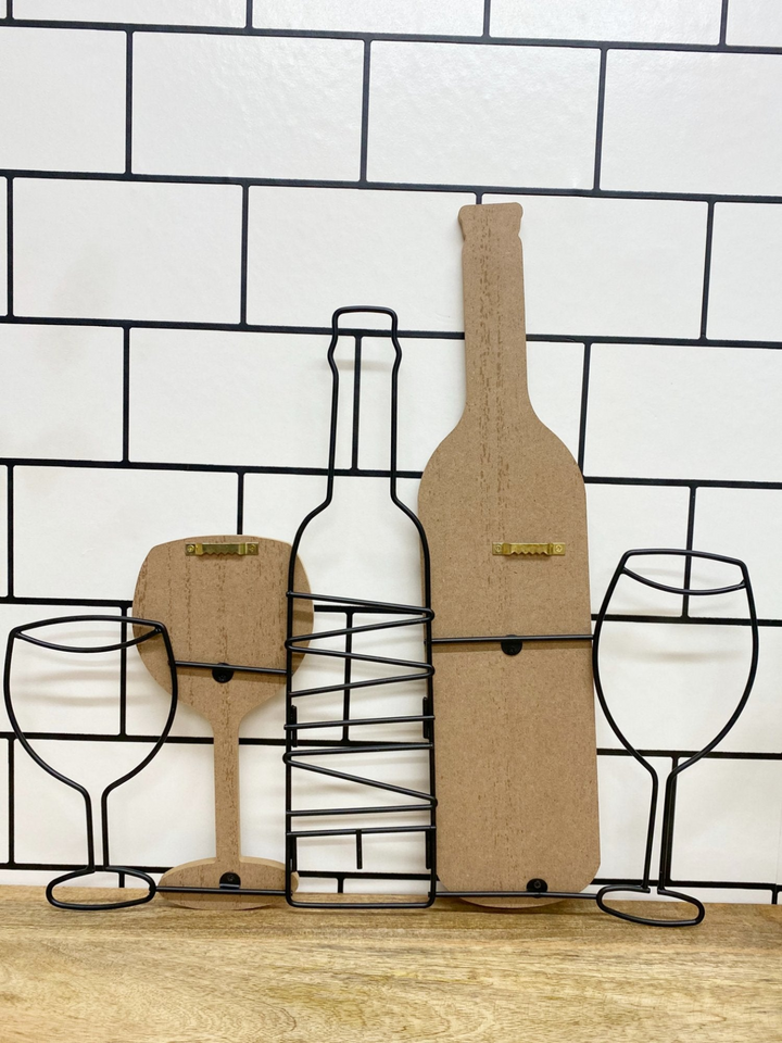 Elegant Wine Bottle & Glasses Wall Decoration – Stylish MDF & Black Wire Art for Kitchen Walls - Premium  from Home Treasures - Just £20.99! Shop now at Home Treasures