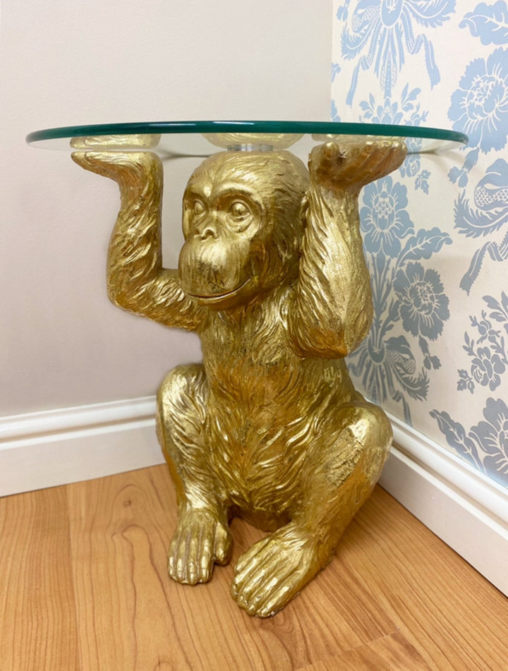 Gold Chimp With Glass Top Side Table - Premium  from Home Treasures - Just £146.99! Shop now at Home Treasures