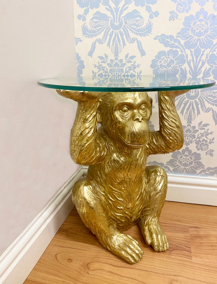 Gold Chimp With Glass Top Side Table - Premium  from Home Treasures - Just £146.99! Shop now at Home Treasures