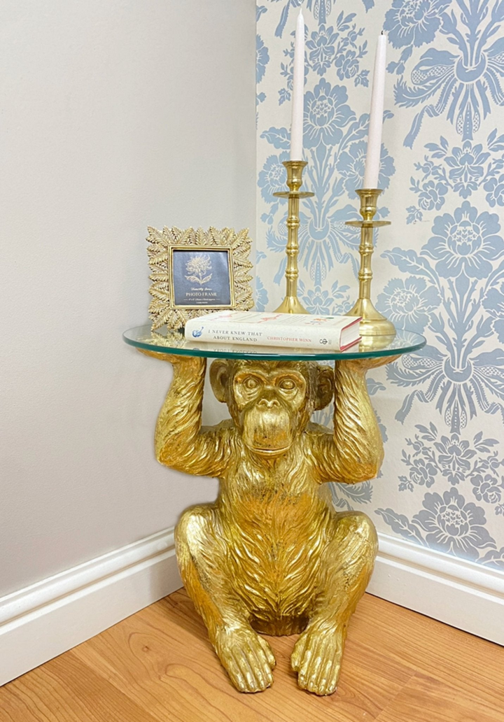 Gold Chimp With Glass Top Side Table - Premium  from Home Treasures - Just £146.99! Shop now at Home Treasures