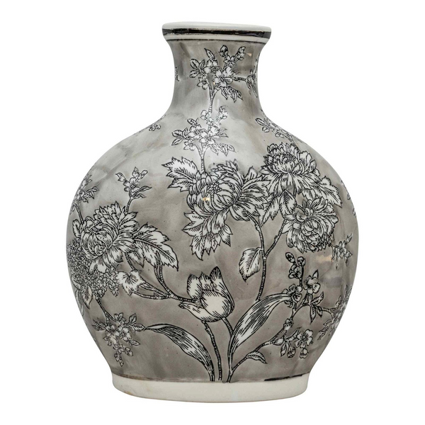 Elegant Peony Grey & White Bottle Vase - Hand Painted Floral Accent Design - Premium  from Home Treasures - Just £27.99! Shop now at Home Treasures