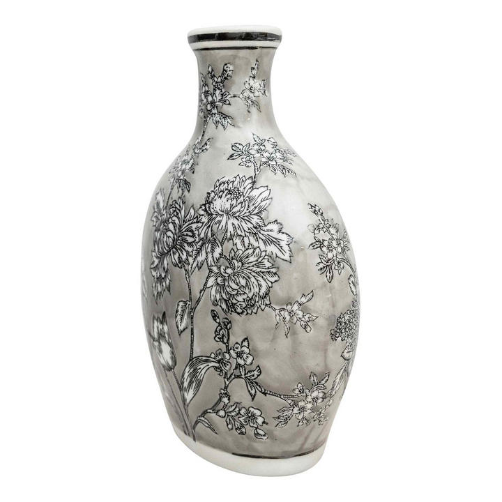 Elegant Peony Grey & White Bottle Vase - Hand Painted Floral Accent Design - Premium  from Home Treasures - Just £27.99! Shop now at Home Treasures