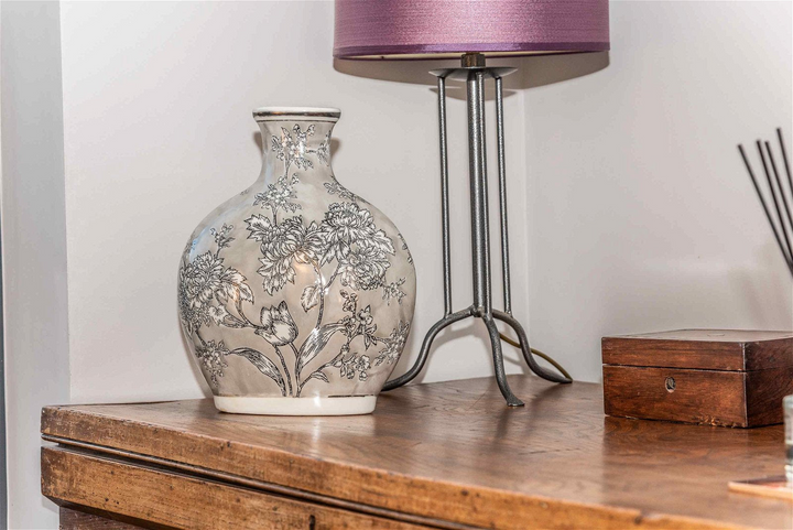 Elegant Peony Grey & White Bottle Vase - Hand Painted Floral Accent Design - Premium  from Home Treasures - Just £27.99! Shop now at Home Treasures