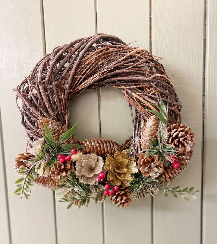 Twisted Pine & Berry Botanical Christmas Wreath 35cm - Premium  from Home Treasures - Just £40.99! Shop now at Home Treasures