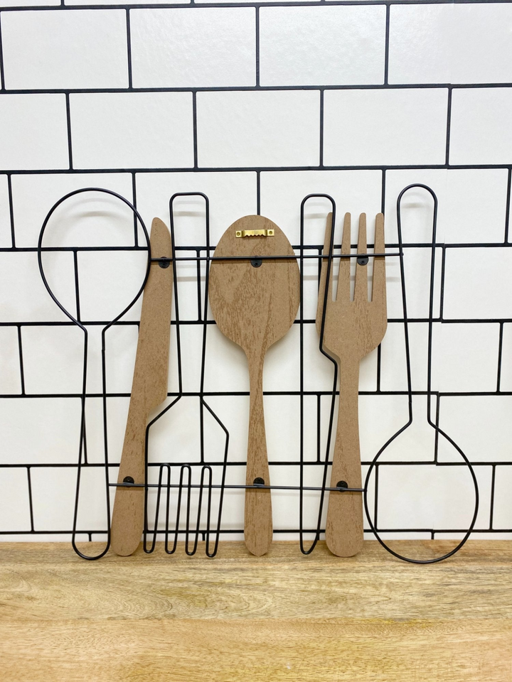 Elegant Spoon, Fork & Knife Wall Décor - Perfect Kitchen Decoration in Black Wire & MDF - Premium  from Home Treasures - Just £7.99! Shop now at Home Treasures