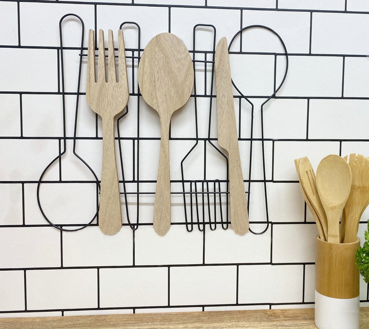 Elegant Spoon, Fork & Knife Wall Décor - Perfect Kitchen Decoration in Black Wire & MDF - Premium  from Home Treasures - Just £7.99! Shop now at Home Treasures