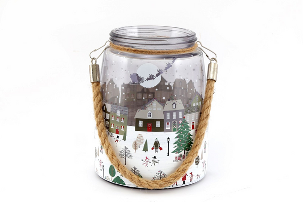 Festive Christmas Market Lantern with White Glass and Rope Handle - Perfect Holiday Decor - Premium  from Home Treasures - Just £20.99! Shop now at Home Treasures