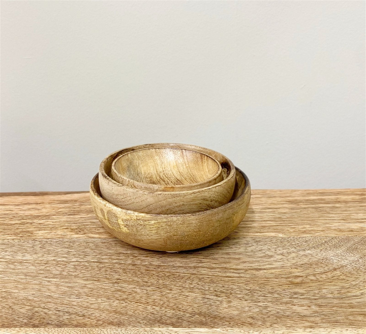 Mango Wood Round Bowls - Set of 3 | Elegant Nibble and Trinket Bowls for Home Decor - Premium  from Home Treasures - Just £18.99! Shop now at Home Treasures