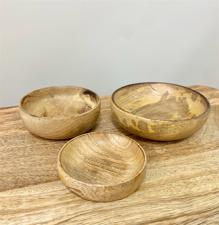 Mango Wood Round Bowls - Set of 3 | Elegant Nibble and Trinket Bowls for Home Decor - Premium  from Home Treasures - Just £18.99! Shop now at Home Treasures