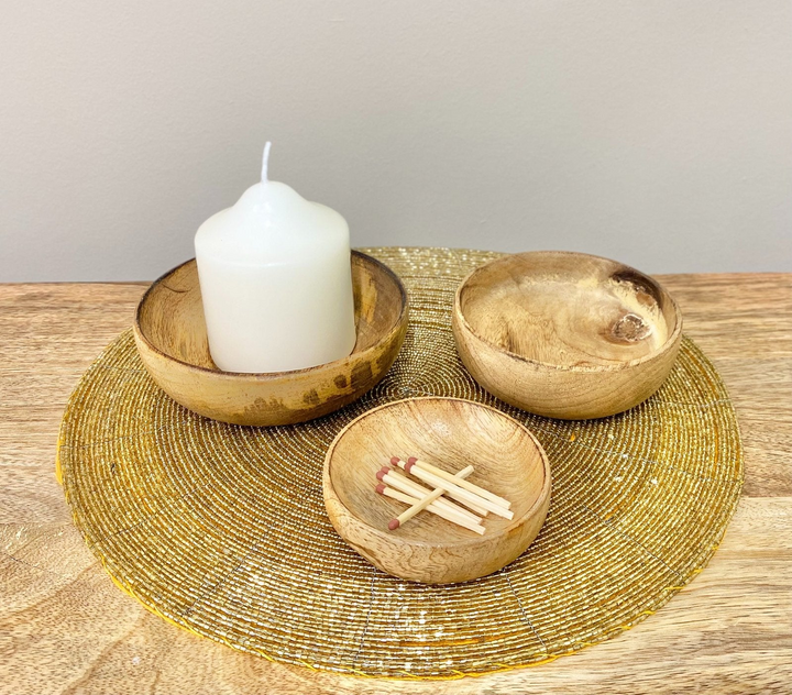 Mango Wood Round Bowls - Set of 3 | Elegant Nibble and Trinket Bowls for Home Decor - Premium  from Home Treasures - Just £18.99! Shop now at Home Treasures