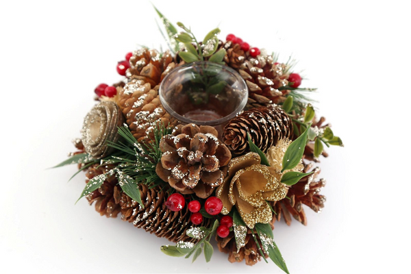 Handcrafted Fir Cone & Berry Glitter Botanical Tea Light Holder - Perfect Holiday Decoration - Premium  from Home Treasures - Just £19.99! Shop now at Home Treasures