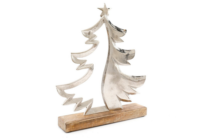 Elegant Silver Metal Tree on Wooden Base - Perfect Modern Table-top, Décor for Festive Seasons - Premium  from Home Treasures - Just £18.99! Shop now at Home Treasures