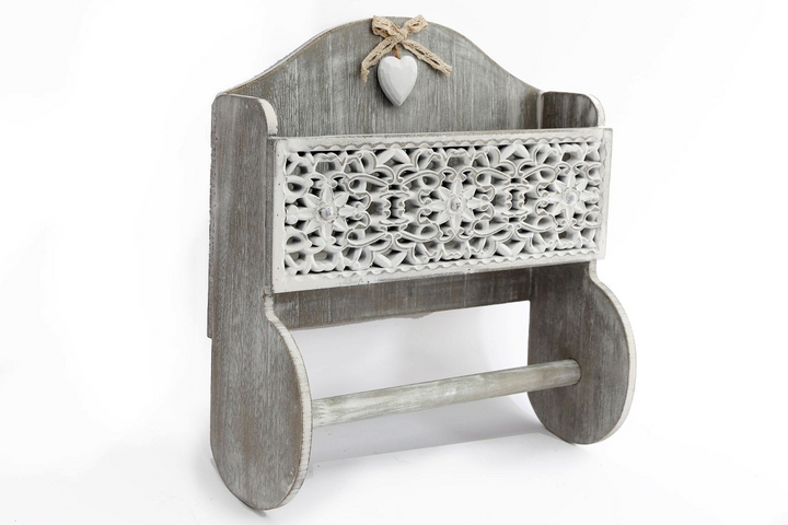 Wooden Kitchen Towel Holder with Cut-out Pattern Shelf in Grey - Shabby Chic Design | Vintage Elegance for Your Kitchen - Premium  from Home Treasures - Just £28.99! Shop now at Home Treasures