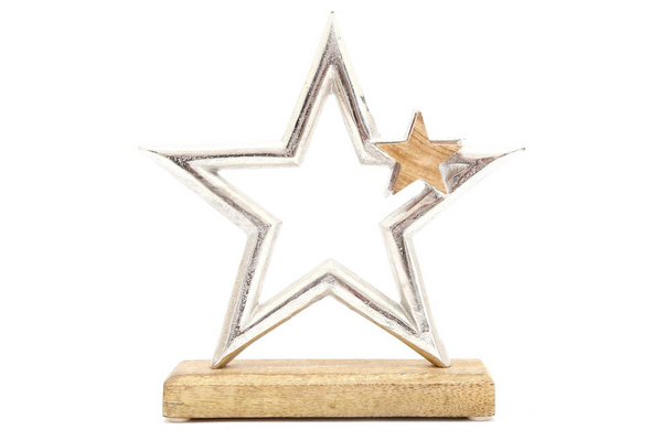 Silver Star On Wooden Base Decoration - Festive Ornament for Captivating Displays - Premium  from Home Treasures - Just £20.99! Shop now at Home Treasures