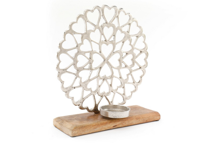 Vintage Heart Pattern Tealight Holder on Wooden Base - Elegant & Romantic Home Decor - Premium  from Home Treasures - Just £25.99! Shop now at Home Treasures