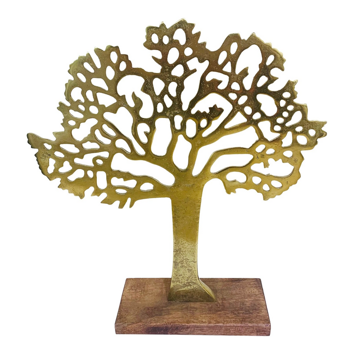 Antique Gold Tree on Wooded Base 27cm - Elegant Tree of Life Sculpture for Home Decor - Premium  from Home Treasures - Just £18.99! Shop now at Home Treasures