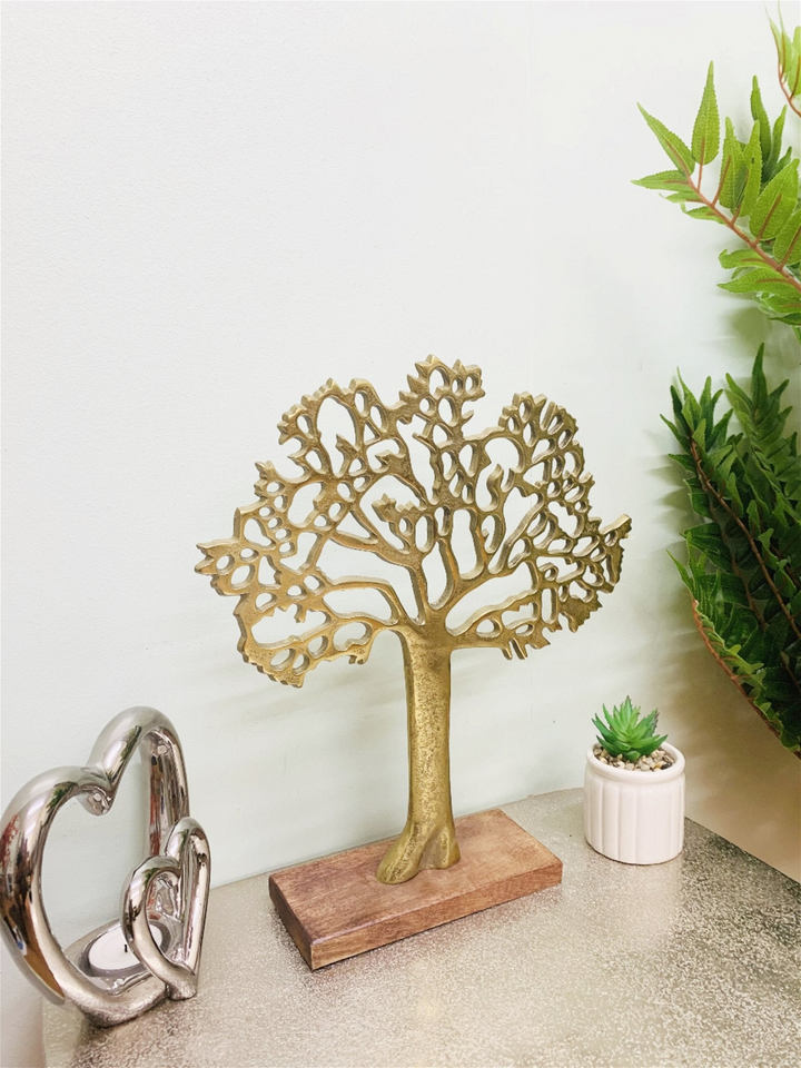 Antique Gold Tree on Wooded Base 27cm - Elegant Tree of Life Sculpture for Home Decor - Premium  from Home Treasures - Just £18.99! Shop now at Home Treasures