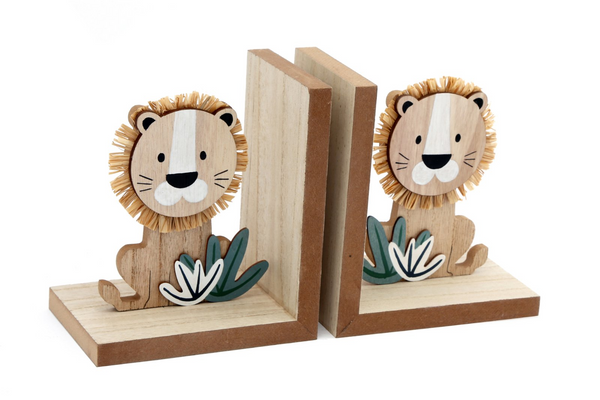 Charming Wooden Lion Bookends - Perfect for Child's Bedroom or Nursery - Set of 2 - Premium  from Home Treasures - Just £19.99! Shop now at Home Treasures