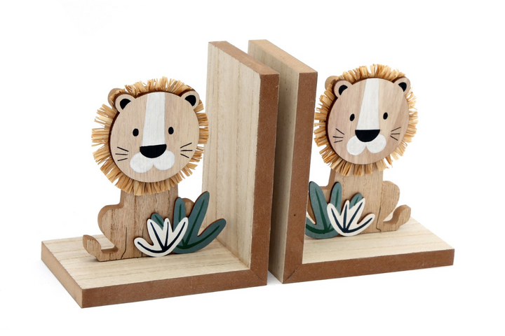 Charming Wooden Lion Bookends - Perfect for Child's Bedroom or Nursery - Set of 2 - Premium  from Home Treasures - Just £19.99! Shop now at Home Treasures