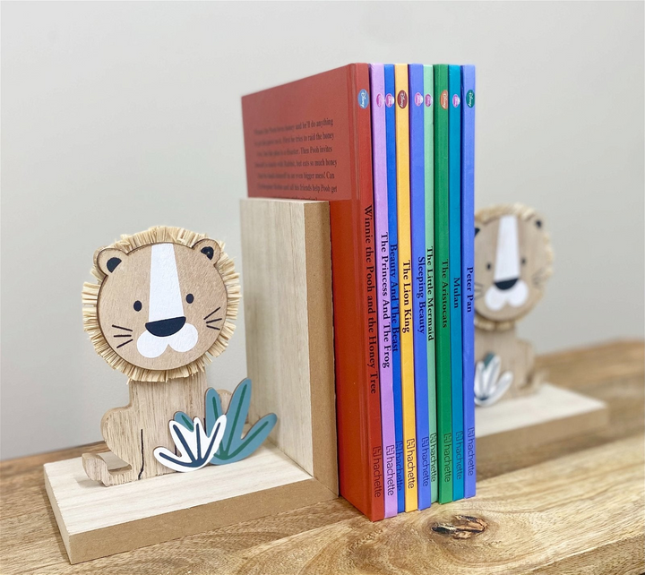 Charming Wooden Lion Bookends - Perfect for Child's Bedroom or Nursery - Set of 2 - Premium  from Home Treasures - Just £19.99! Shop now at Home Treasures