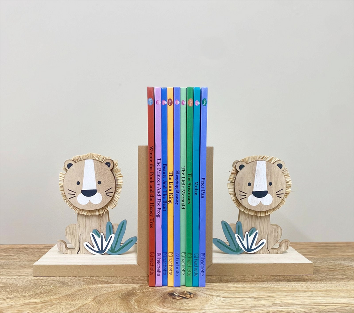 Charming Wooden Lion Bookends - Perfect for Child's Bedroom or Nursery - Set of 2 - Premium  from Home Treasures - Just £19.99! Shop now at Home Treasures