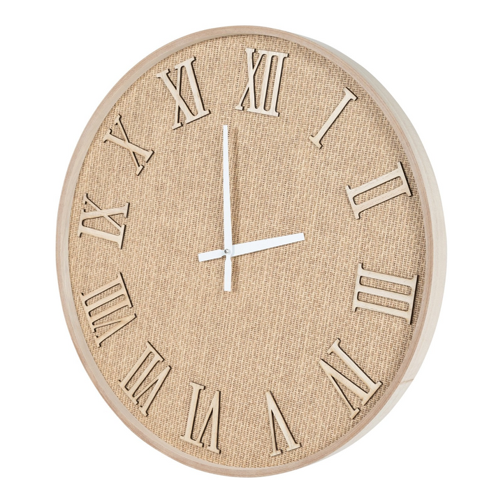 Serenity Hessian Woven Wall Clock - 50cm Rustic Wooden Timepiece with Clear White Hands - Premium  from Home Treasures - Just £5.99! Shop now at Home Treasures