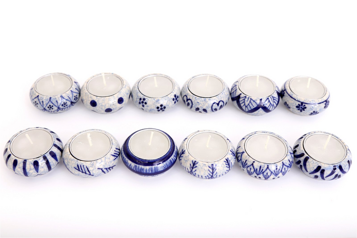 Pack of 12 Ceramic Blue & White Crackle Tealights - Elegant, Glazed Holders with Removable Candles - Premium  from Home Treasures - Just £25.99! Shop now at Home Treasures