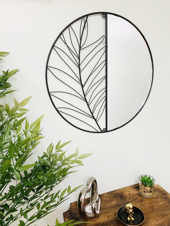 Synergy Leaf Metal Mirror - Elegant Black Wire Design, 24x48cm | Ideal for Any Room Decor - Premium  from Home Treasures - Just £7.99! Shop now at Home Treasures