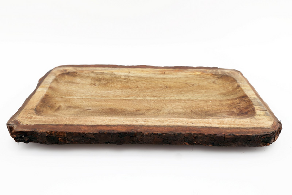 Large Wooden Platter Tray with Bark Edging - Rustic Charcuterie and Dessert Serving Tray - Premium  from Home Treasures - Just £22.99! Shop now at Home Treasures