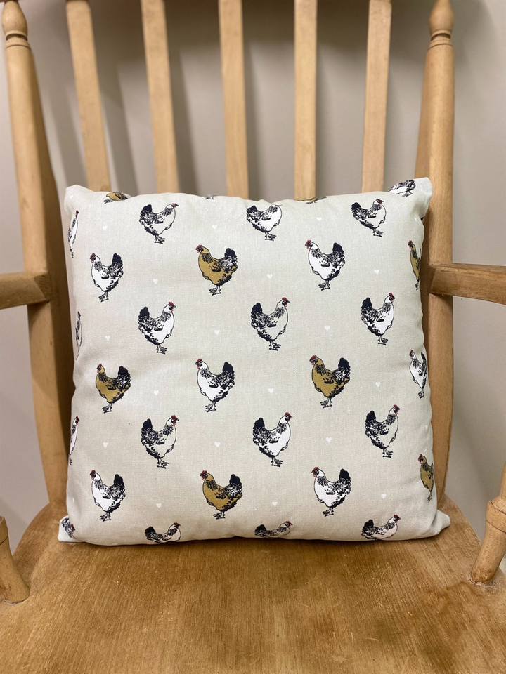 Country Kitchen Scatter Cushion with Chicken Print Design – Removable Cover, Natural Grey Reverse, 40cm x 40cm - Premium  from Home Treasures - Just £4.99! Shop now at Home Treasures