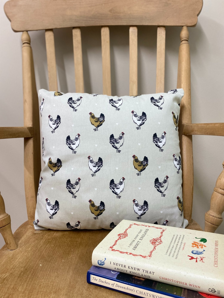 Country Kitchen Scatter Cushion with Chicken Print Design – Removable Cover, Natural Grey Reverse, 40cm x 40cm - Premium  from Home Treasures - Just £4.99! Shop now at Home Treasures